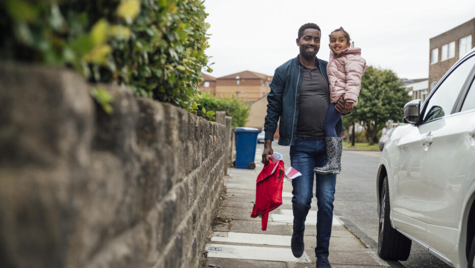 Father with daughter after school Father with daughter after school