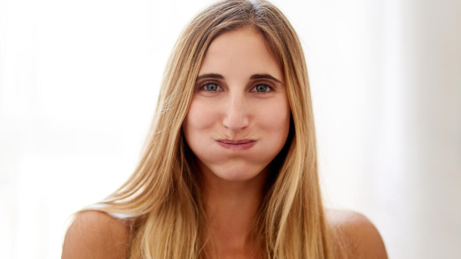 Woman holding breath for hiccups Woman holding breath for hiccups