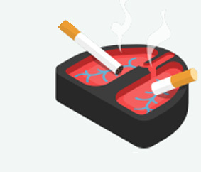 An illustration of a cigarette in an ashtry shaped like lungs