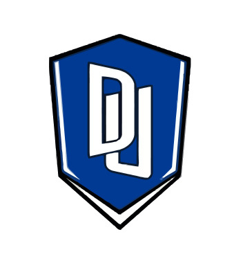 Dillard University Bleu Devils athletics logo featuring a royal blue shield outline with stylized, interlocking white letters 'D' and 'U' in the center.