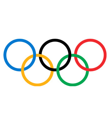 The official Olympic rings symbol featuring five interlocking rings in blue, yellow, black, green, and red displayed from left to right on a white background.