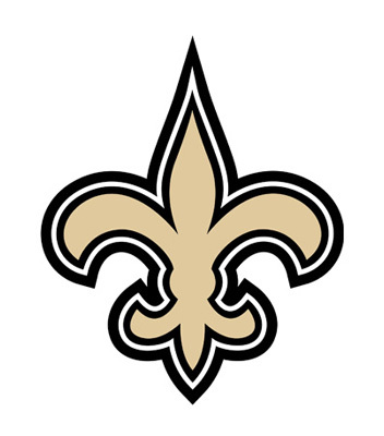 New Orleans Saints NFL team logo featuring a metallic gold fleur-de-lis emblem outlined in black and white against a plain white background.