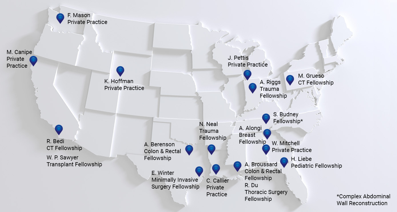 Map of Surgery Alumni Current Positions