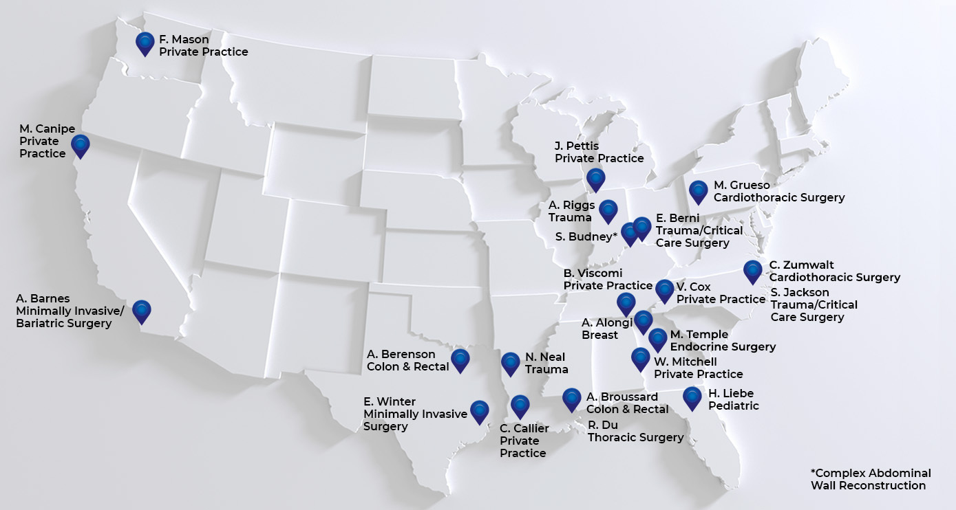 Map of Surgery Alumni Current Positions