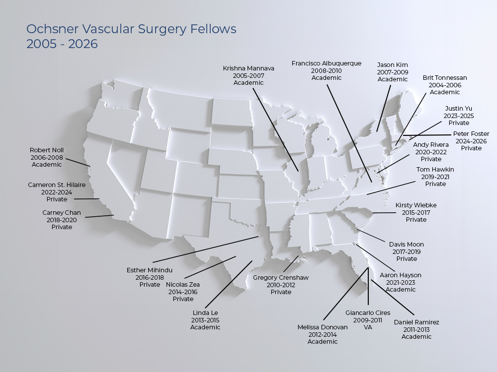 Map of Vascular Surgery Alumni Locations
