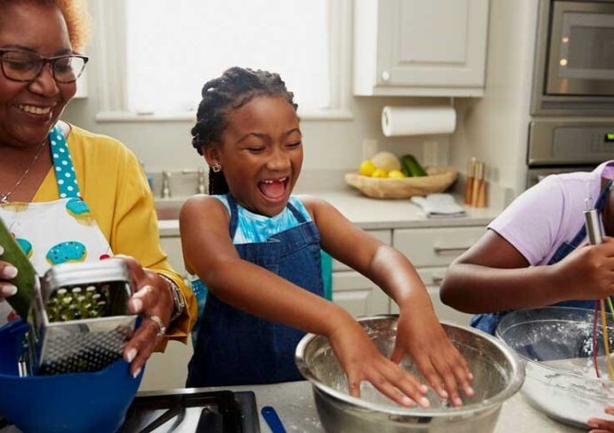 Family cooking together