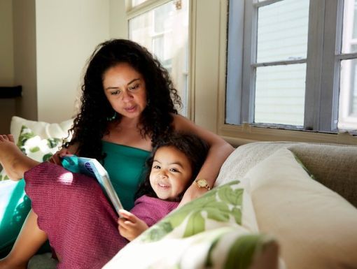 Mother daughter on couch