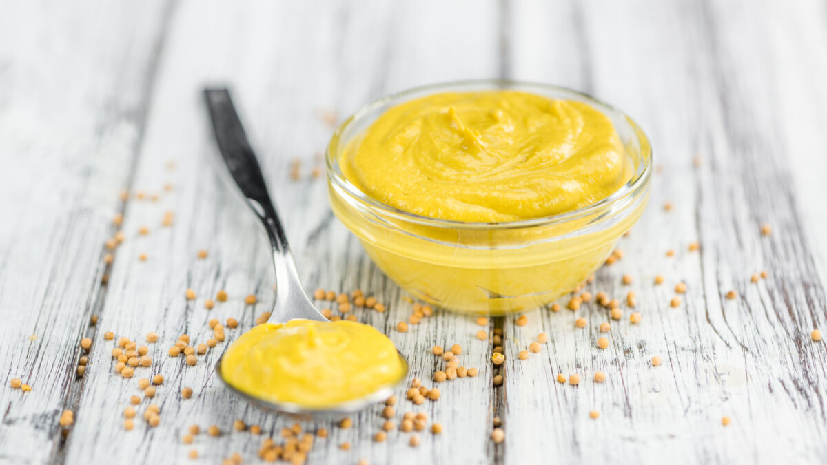 American yellow mustard in bowl