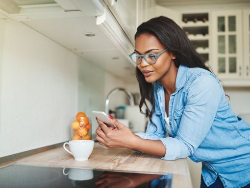 Woman researching on her phone