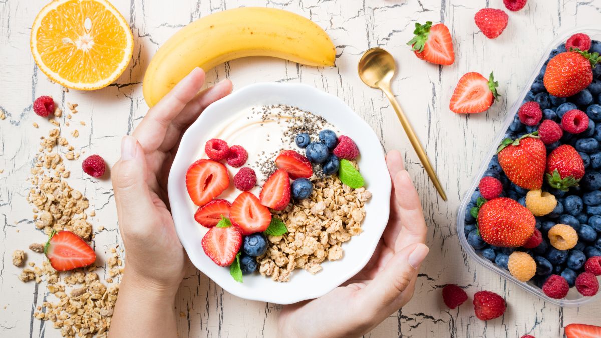 A bowl of healthy granola with Fruit