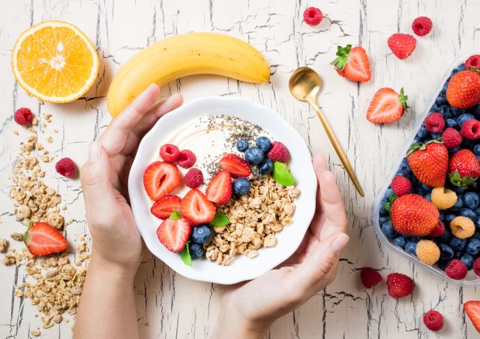 A bowl of healthy granola with Fruit