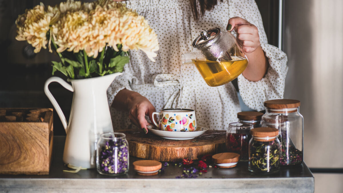 Girl brewing loose leaf tea