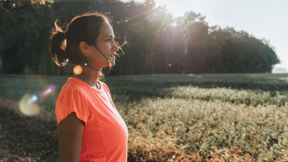 Woman getting sunshine in the morning