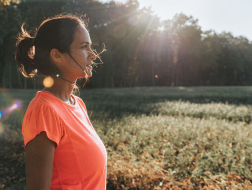 Woman getting sunshine in the morning
