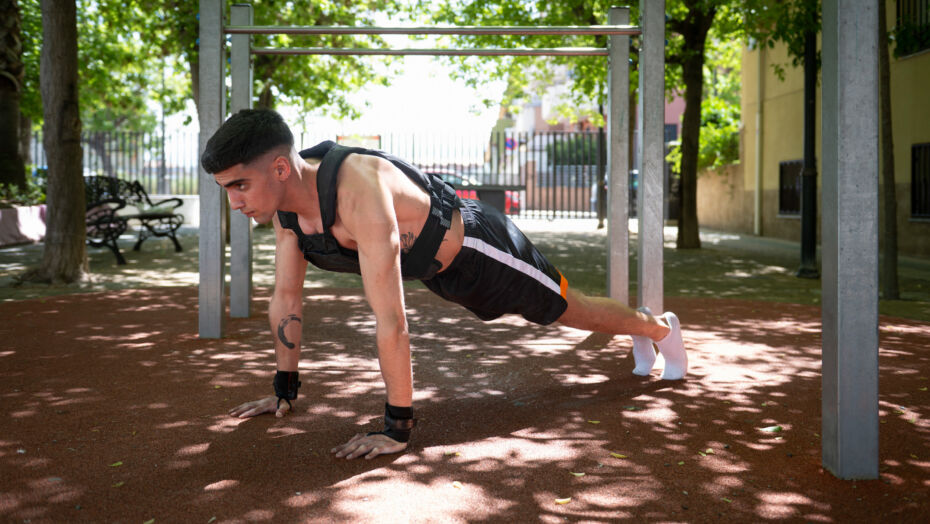Man wearing weighted vest to exercise