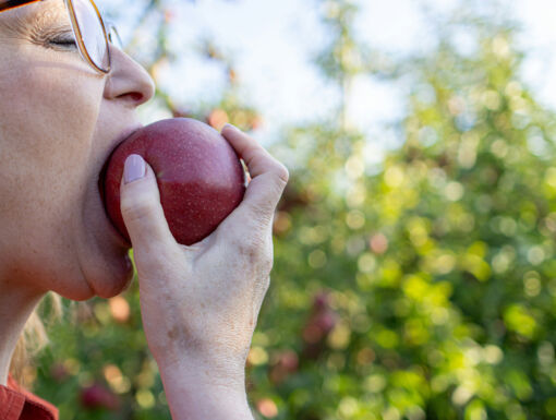 Woman eating apple
