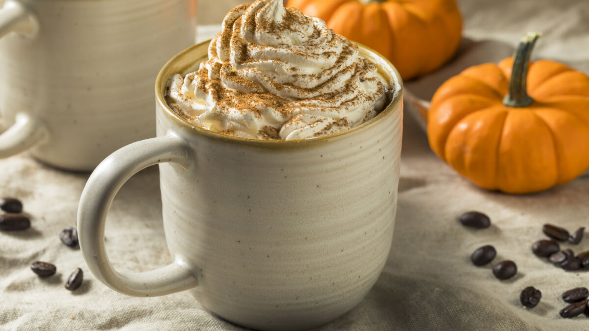 Pumpkin spice latte with fall decor