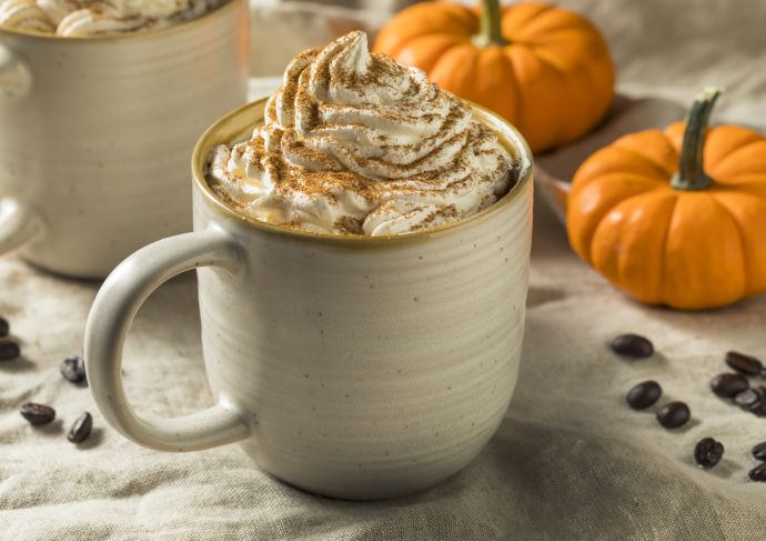 Pumpkin spice latte with fall decor
