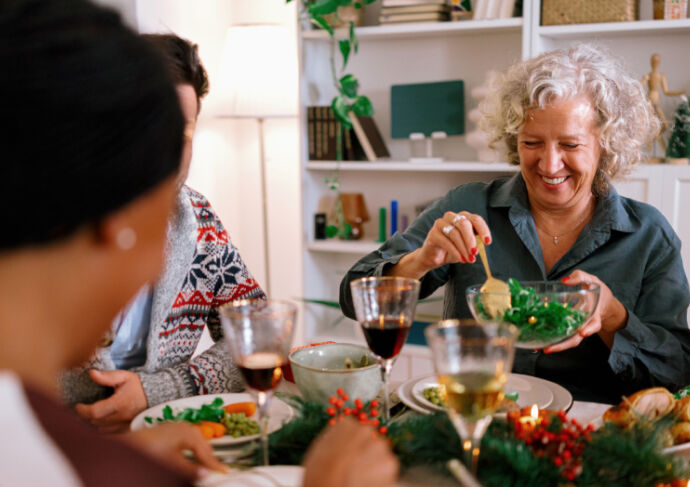 Family eating a holiday dinner