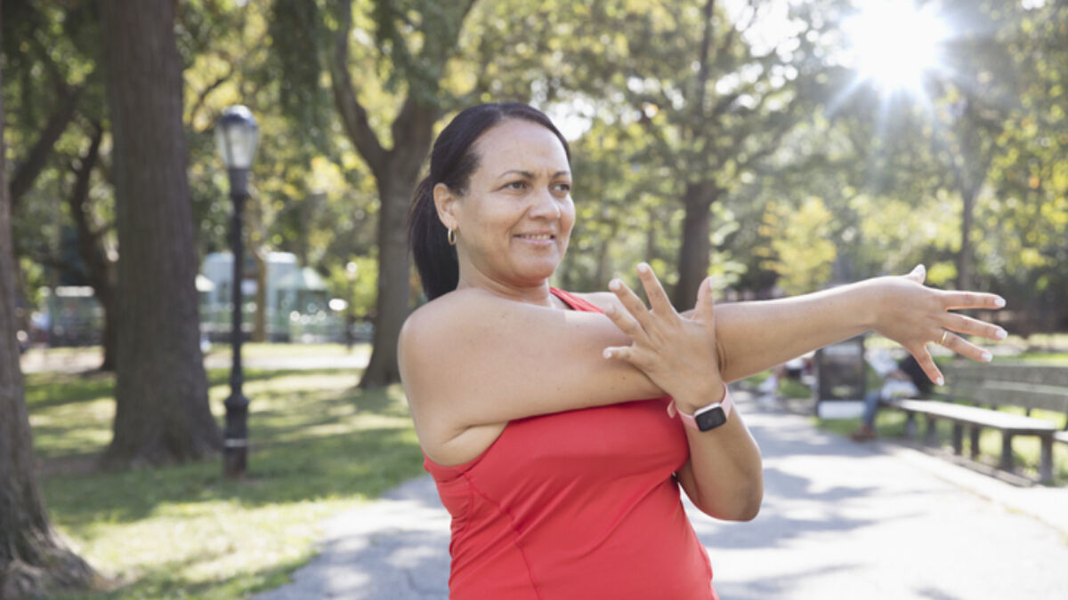 Woman stretching before workout