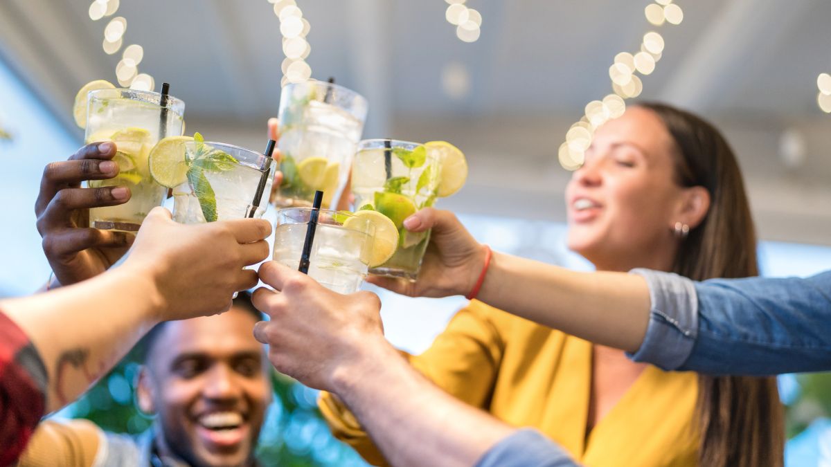 Best friends drinking mocktails: Eat Fit Alcohol Free for 40