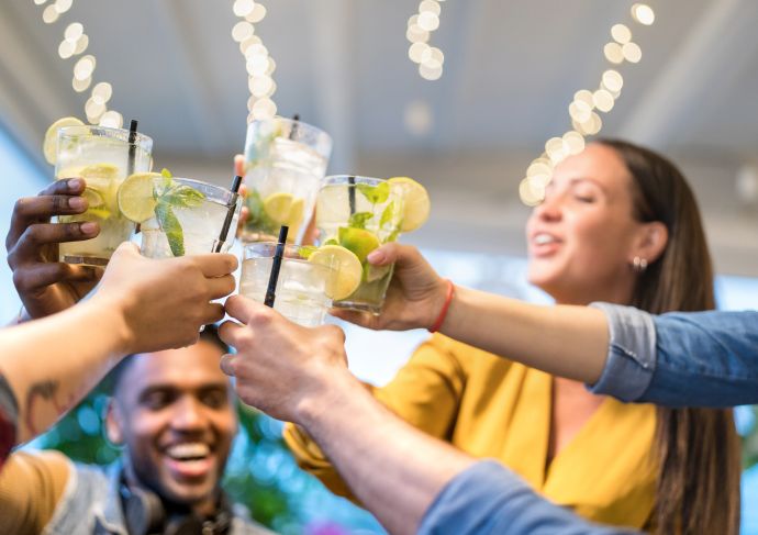 Best friends drinking mocktails: Eat Fit Alcohol Free for 40