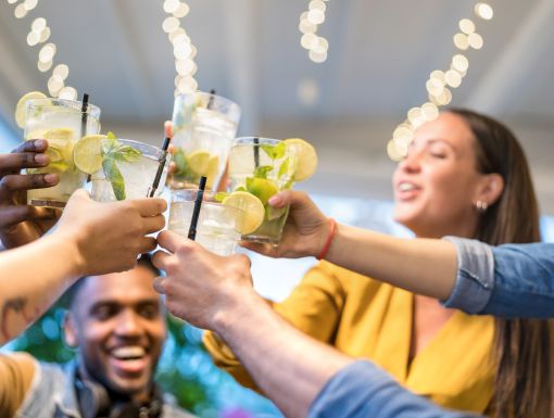 Best friends drinking mocktails: Eat Fit Alcohol Free for 40