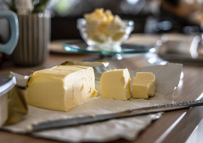 Block of butter with knife