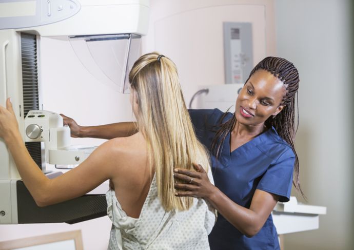 Woman getting a mammogram