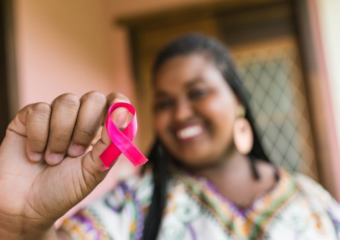 Woman with breast cancer ribbon