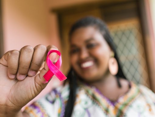 Woman with breast cancer ribbon