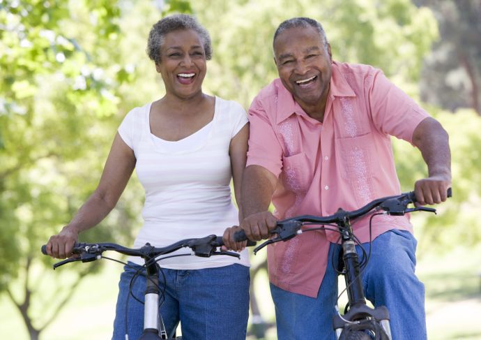 Couple riding bike