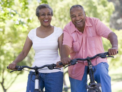 Couple riding bike