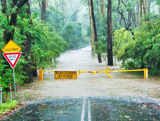 Flooded street caution sign