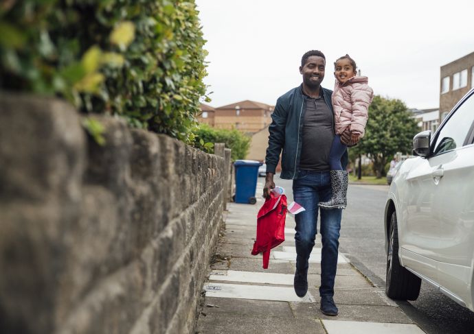 Father with daughter after school