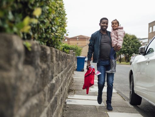 Father with daughter after school