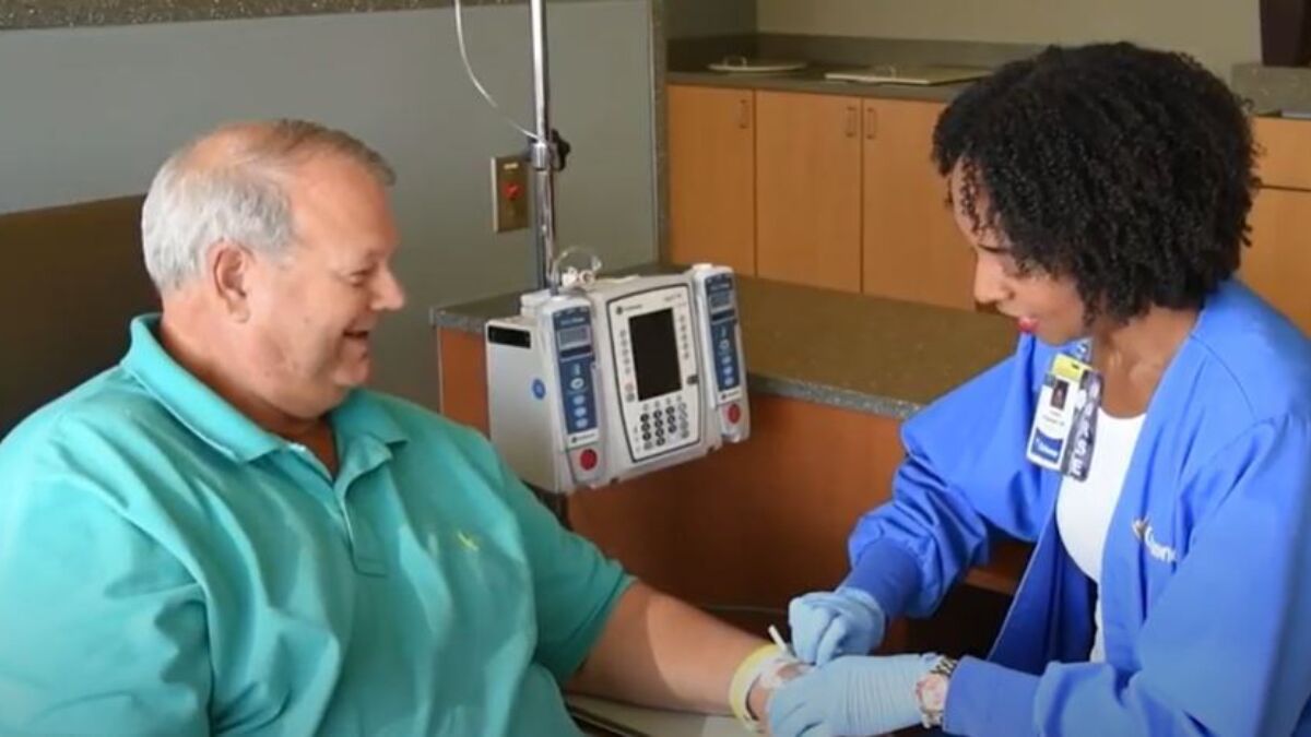 Man receiving chemo treatment