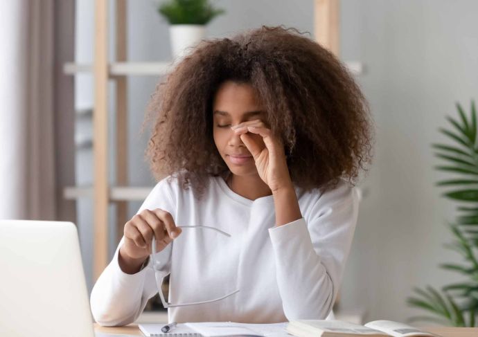 Woman with migraine headache