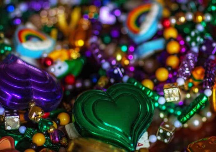 Heart shaped mardi gras bead