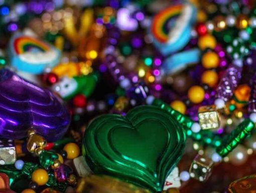 Heart shaped mardi gras bead
