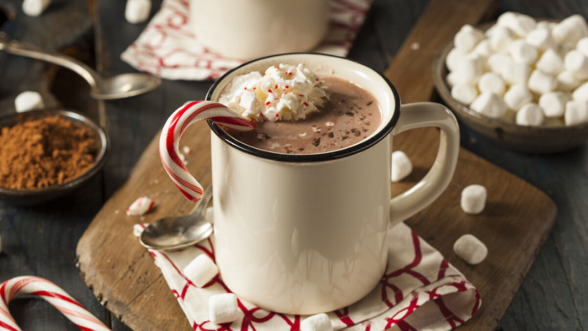 mug of hot chocolate with candy cane