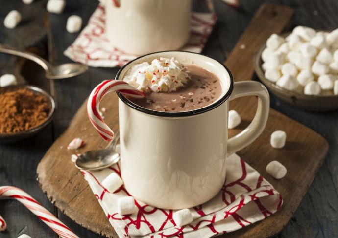 mug of hot chocolate with candy cane