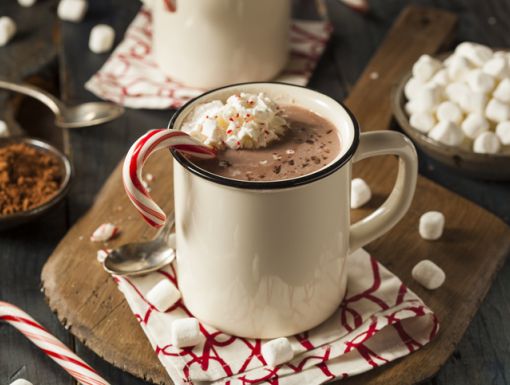 mug of hot chocolate with candy cane
