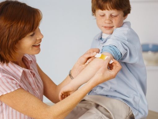 Mother Placing Bandage On Son