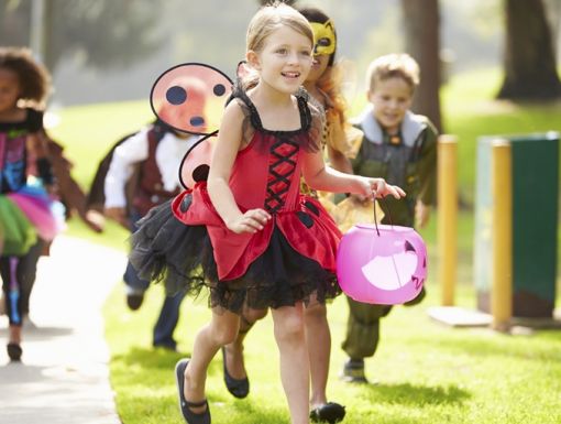 Children wearing costumes on Halloween