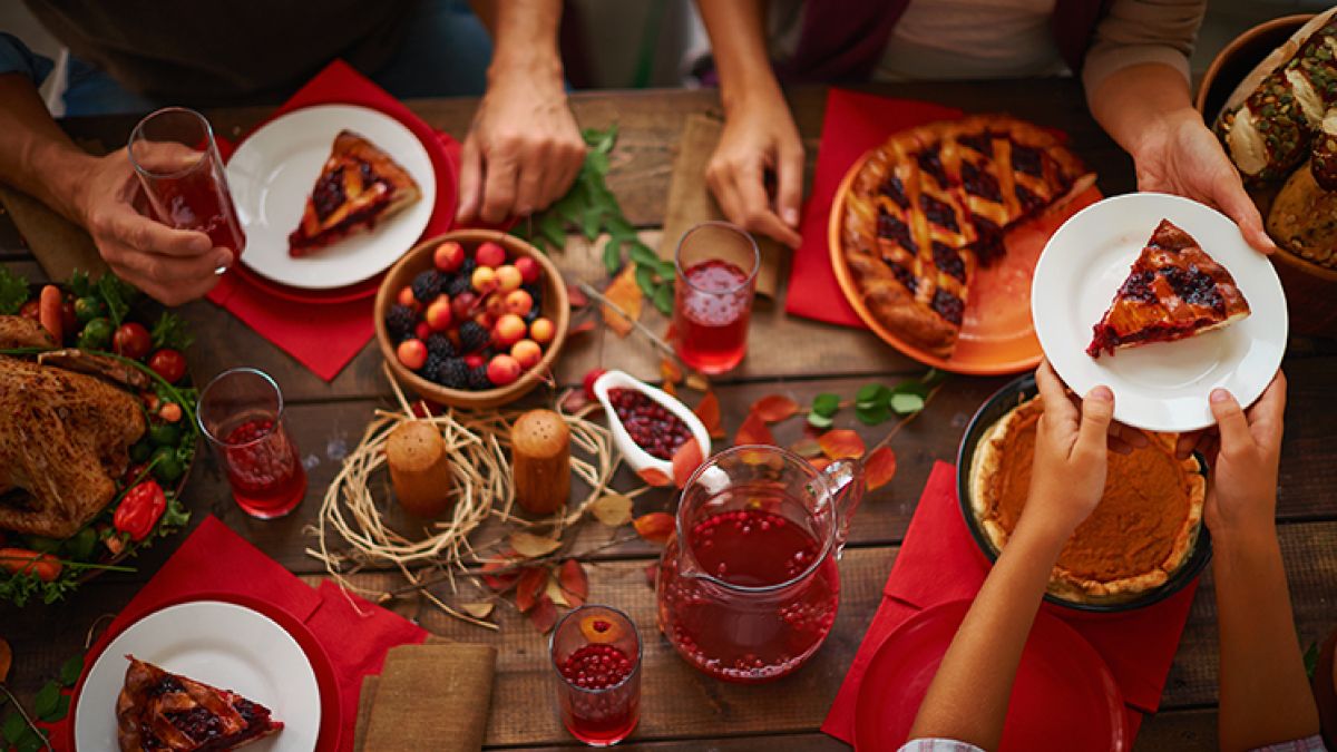 table full of holiday food
