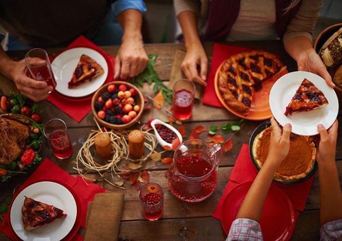 table full of holiday food