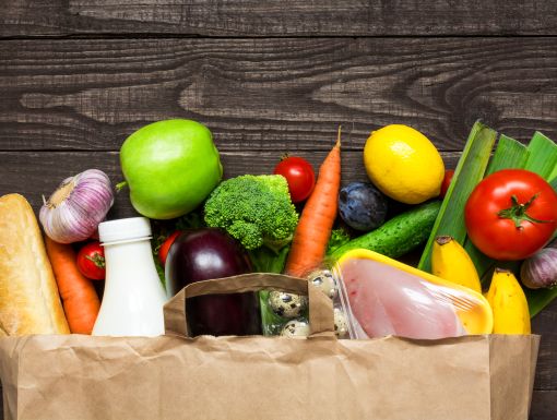Grocery bag full for fresh fruits and vegetables