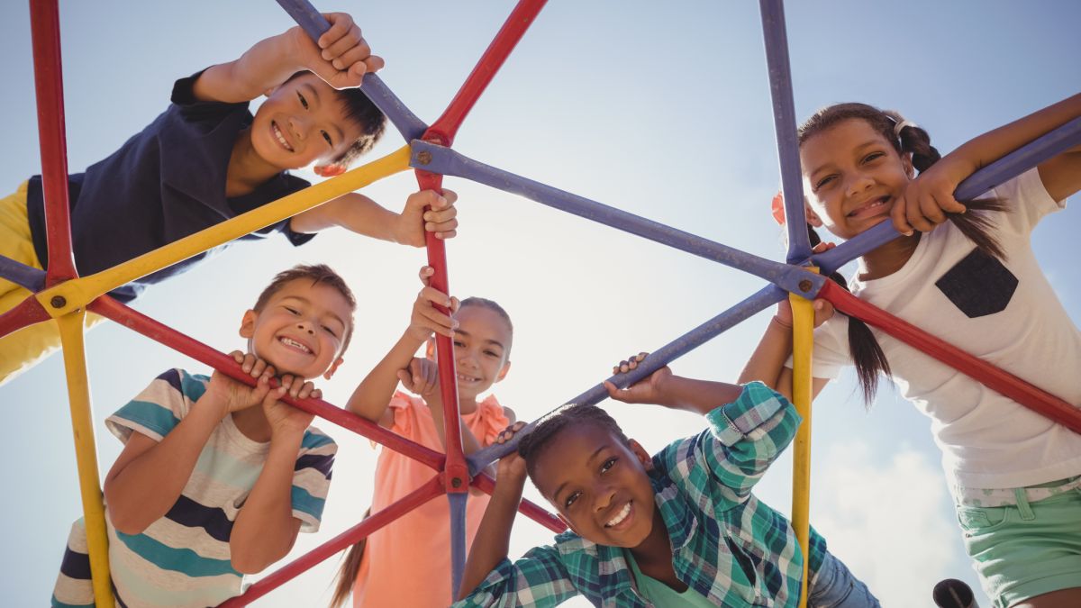 Healthy vaccinated children playing outside