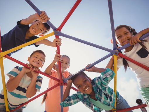 Healthy vaccinated children playing outside